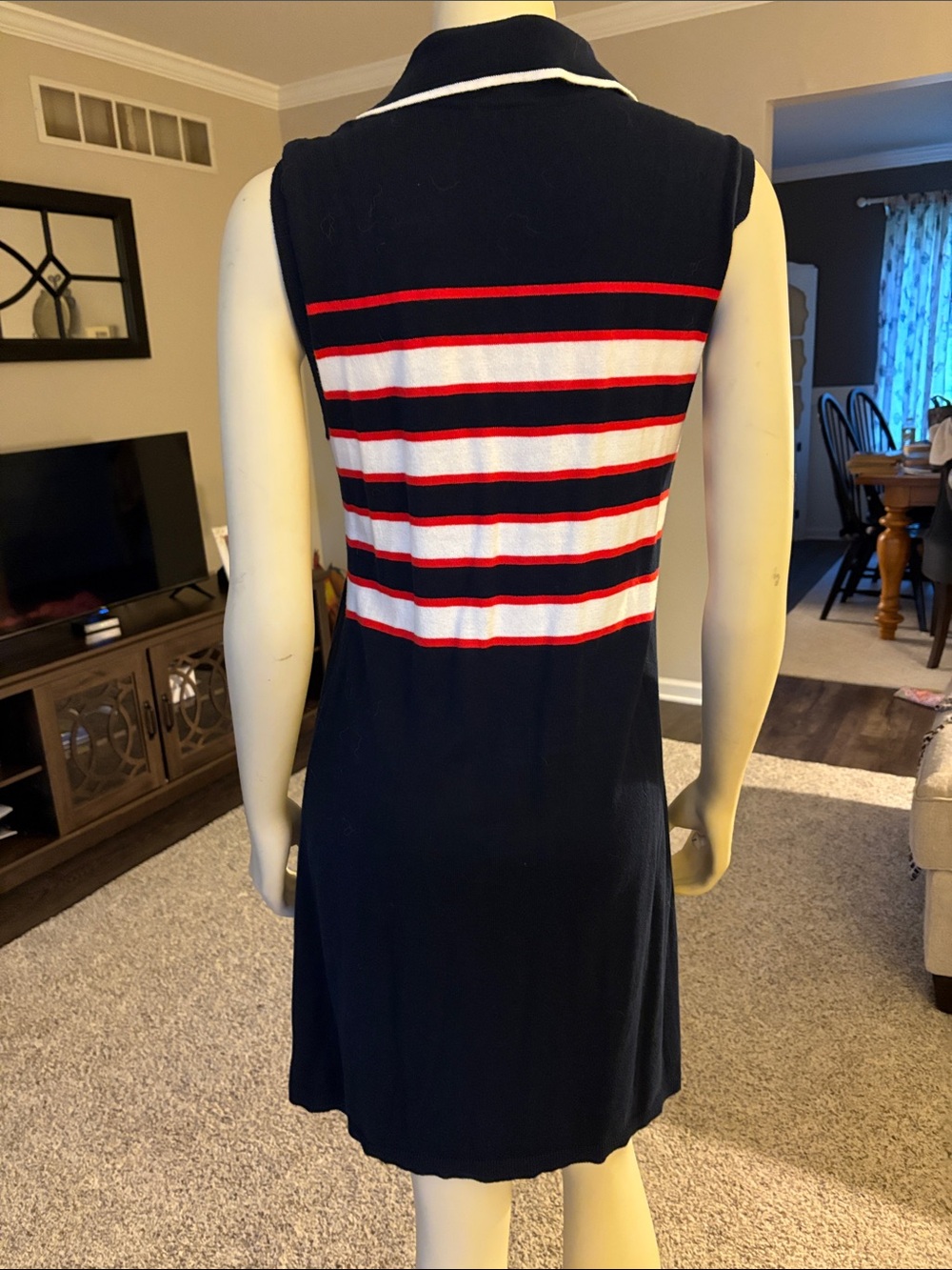 LOFT Navy Sleeveless Polo Dress with Red and White Stripes - Picture 3 of 5